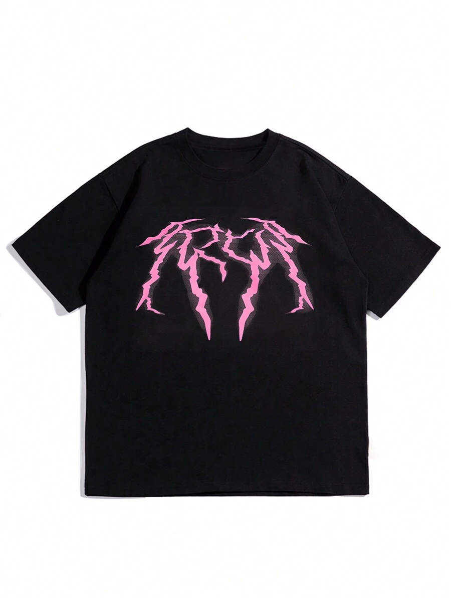 男士圖案印花T恤 - 黑色 - 查看 1