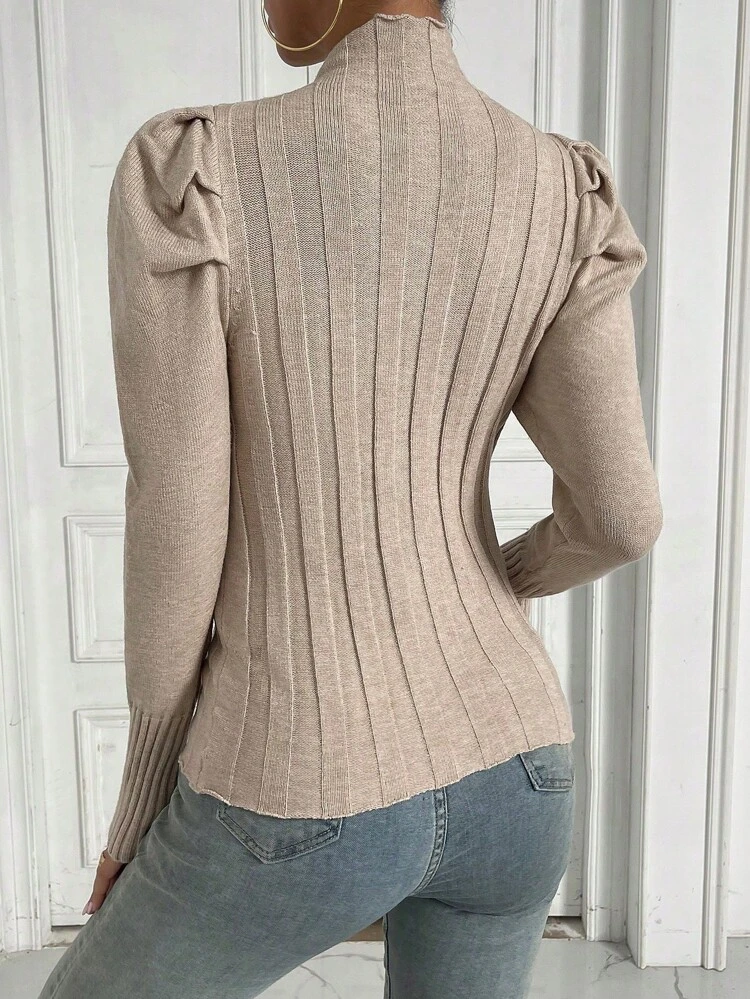 Mock Neck Gigot Sleeve Knit Pullover Fall Winter Sweater