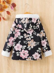 SHEIN 女小童印花毛絨內襯連帽外套