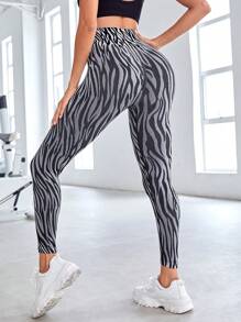Zebra Striped Print Wideband Waist Sports Leggings - Multicolor - View 2