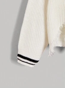 SHEIN MOD 條紋飾邊落肩袖前紐扣開襟衫 - 米色 - 查看 9