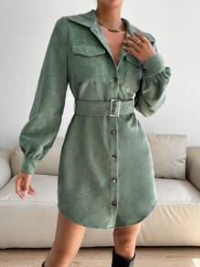 Siren Gaze Holiday Dress Plaid Mini Christmas Women Dress Women's Casual Plaid Front Button Short Dress, Autumn/Winter Green - Green - View 6