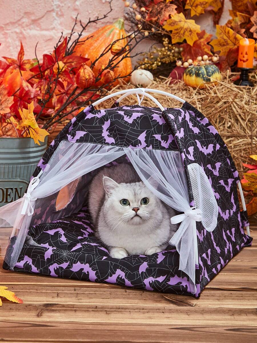 1pc Breathable Pet Tent With Bat Pattern, Suitable For Small And Medium Sized Cats And Dogs For All Seasons - Black - View 1