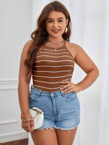 SHEIN Essnce Hơn In sọc Áo hai dây - màu nâu - Xem 1