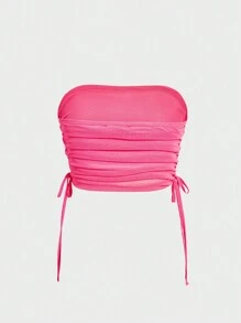 SHEIN Privé Bên dây rút Xù Ống ngọn - Hồng - Xem 2