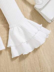 SHEIN Cô gái Tween Cổ giả Tay áo loe Áo thun - trắng - Xem 7