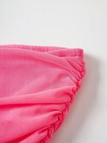 SHEIN Privé Bên dây rút Xù Ống ngọn - Hồng - Xem 4