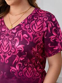 EMERY ROSE 大碼巴洛克風格圖案T恤 - 紫色 - 查看 3