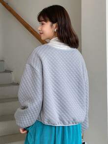 FRIFUL Solid Drop Shoulder Quilted Jacket,Fall Clothes - Dusty Blue - View 3