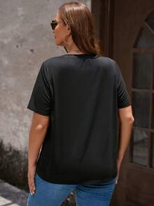 SHEIN LUNE Hơn Kim sa Mô hình môi Áo thun - màu đen - Xem 2