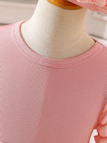 SHEIN Young Girl Solid Bow Front Dress With Hat - Pink - View 4