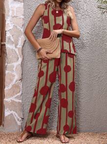 EMERY ROSE Polka Dot Print Tank Top & Wide Leg Pants