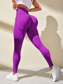 Easithlete Wide Waistband Sports Leggings - Hot Pink - View 1
