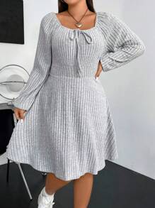 Flirla Plus Knot Front Lantern Sleeve Dress