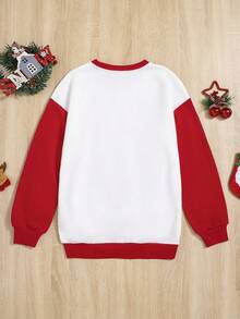 青少年女孩聖誕圖案落肩袖運動衫適用於聖誕 - 紅白色 - 查看 2
