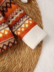 SHEIN Young Girl Chevron Print Borg Collar Jacket - Orange - View 5