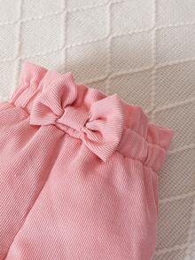 Baby Girl Mock Neck Tee & Bow Front Pants & Hat & Scarf