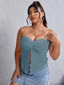 SHEIN MOD Plus Twist Front Split Hem Tube Top - Dusty Blue - View 4