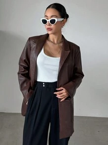DAZY 西裝領PU皮革外套