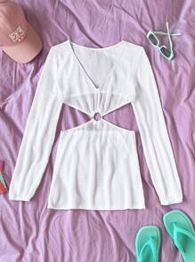 Swim Vcay 環鏈鏤空罩衫洋裝不附比基尼 - 白色 - 查看 6