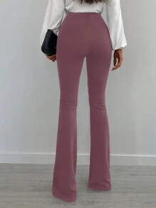 Cottnline Zip Fly Flare Leg Pants - Red Violet - View 2