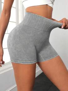 Easithlete 高腰收腹运动短裤女士运动短裤、健身短裤、骑行短裤 - 淺灰色 - 查看 3