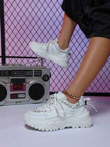 Zapatillas De Plataforma Blancas, Estilo Vintage, Unisex Para Vestir Casual Y Deportivo - Blanco - Ver 2