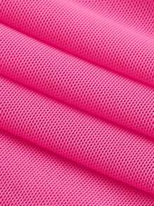 SHEIN MOD Plus Square Neck Ruched Hanky Hem Mesh Top - Hot Pink - View 4