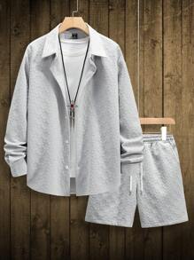 Manfinity Homme Men Solid Shirt & Drawstring Waist Shorts - White - View 2