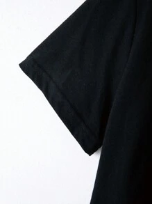 SHEIN Essnce 雕塑和標語圖案T恤 - 黑色 - 查看 4