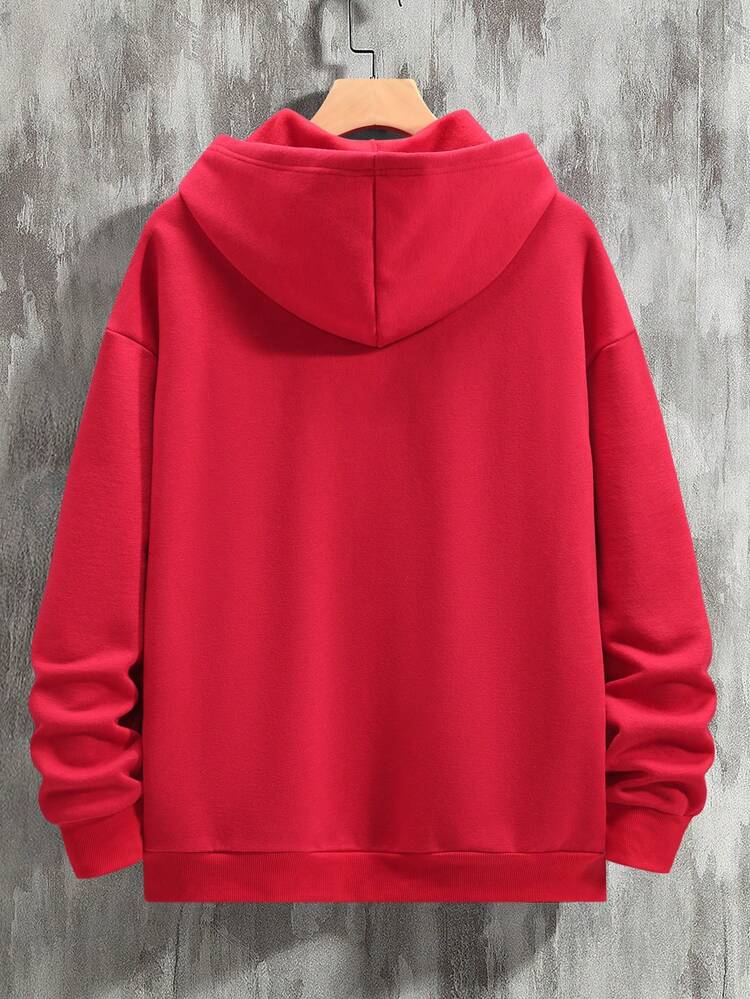 Loose Fit Men's Letter Graphic Hoodie With Kangaroo Pocket And Drop Shoulder Design