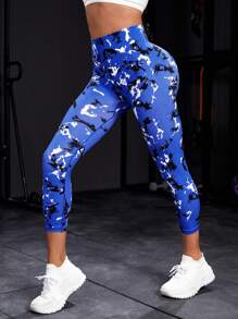 紮染運動打底褲 - 藍色 - 查看 6