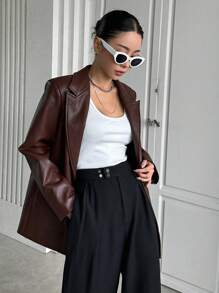 DAZY 西裝領PU皮革外套