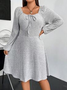 Flirla Plus Knot Front Lantern Sleeve Dress