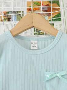 Baby Girl Lettuce Trim Bow Front PJ Set - Blue - View 7