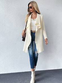 SHEIN Essnce Áo Cardigan thiết kế thường ngày cổ thác nước - Màu be - Xem 5