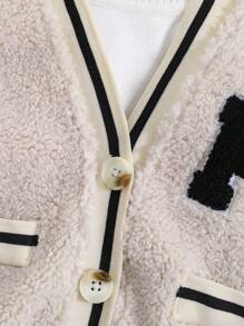 Đứa bé trai Thư được vá Nút Thông qua Áo Teddy Jackets - Màu be - Xem 4