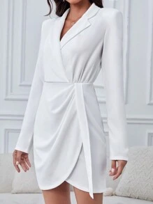 SHEIN Tall Váy quấn cổ có ve áo - trắng - Xem 3