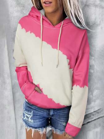 Two Tone Drop Shoulder Drawstring Hoodie