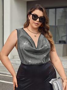SHEIN Privé Plus Top Sans Manches À Col Drapé Scintillant