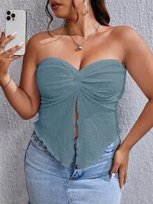 SHEIN MOD Plus Twist Front Split Hem Tube Top - Dusty Blue - View 2