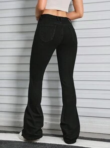 SHEIN EZwear Solid Flare Leg Jeans - Black - View 3