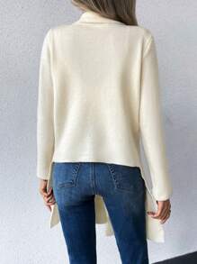 SHEIN Essnce Áo Cardigan thiết kế thường ngày cổ thác nước - Màu be - Xem 2