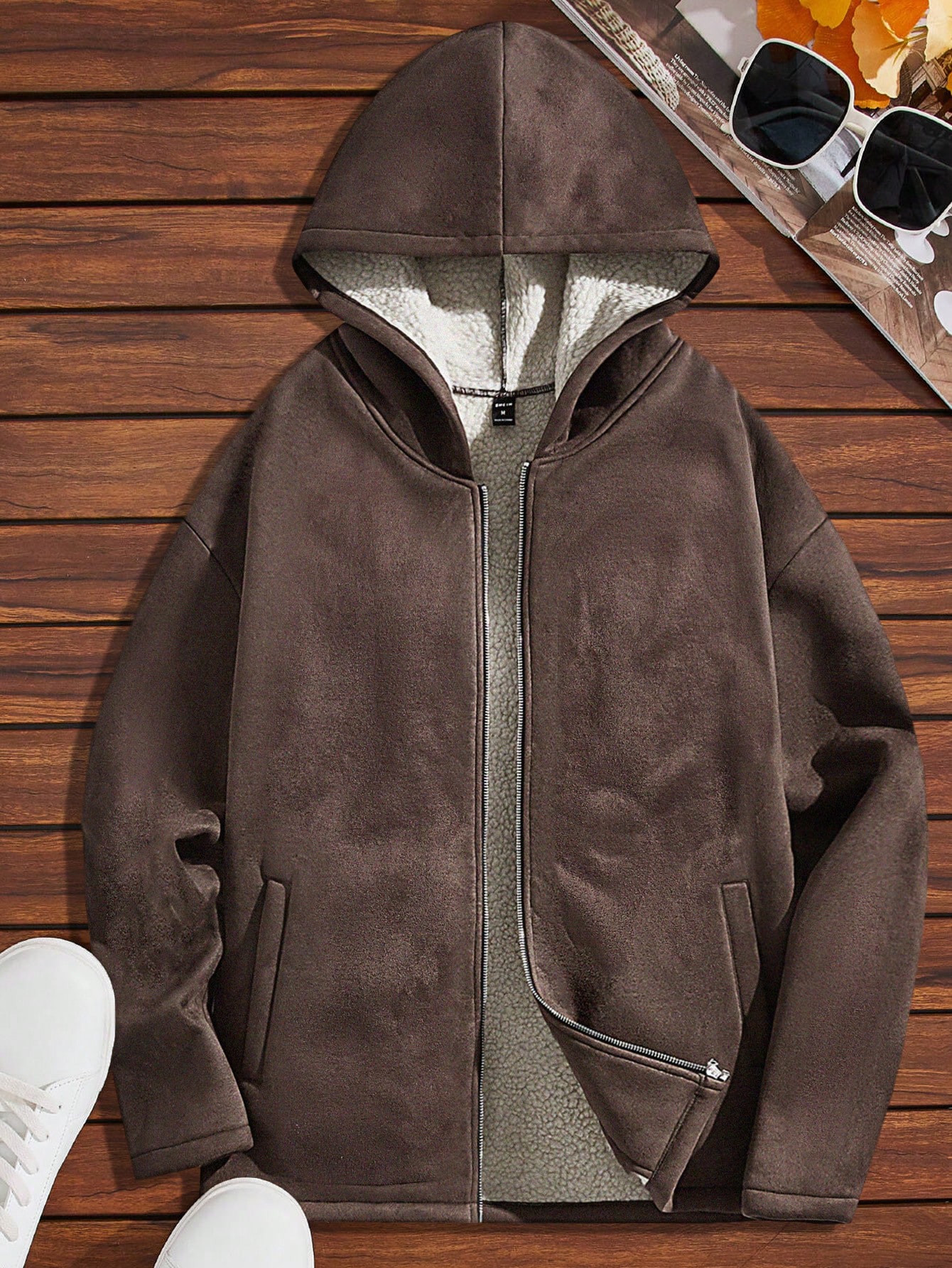 Manfinity Homme Loose Fit Men's Teddy Lined Hooded Zipper Jacket ...