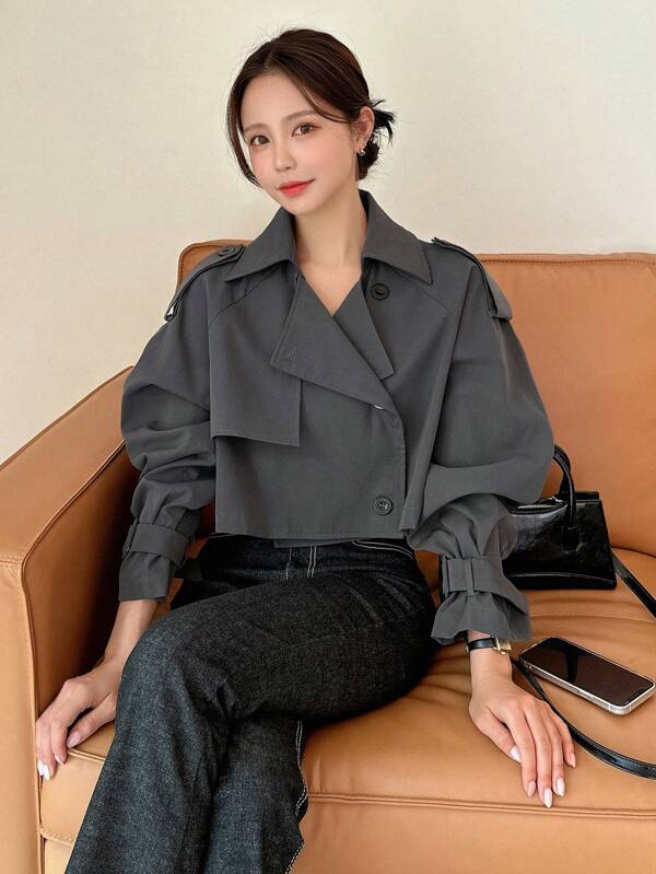 DAZY Epaulettes Design Raglan Sleeve Trench Coat Women Jacket,Fall Women Clothes
