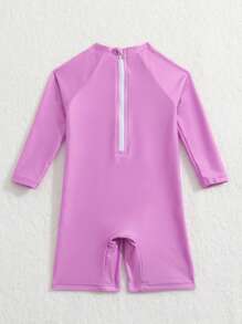 Baby Girl Mermaid Print Zipper Back One Piece Swimsuit - Multicolor - View 2