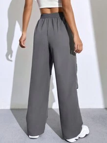 SHEIN Unity Quần ống đứng nhún bèo trơn - Màu xám đen - Xem 2
