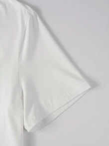 Manfinity Homme 男士合身短袖圓領口號T卹，休閒外出夏季針織上衣 - 白色 - 查看 4