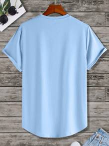 Manfinity Homme Men Letter Graphic Curved Hem Tee - Blue - View 2