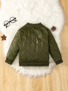 SHEIN Young Boy 1pc Zip Up Quilted Bomber Jacket - Army Green - View 2